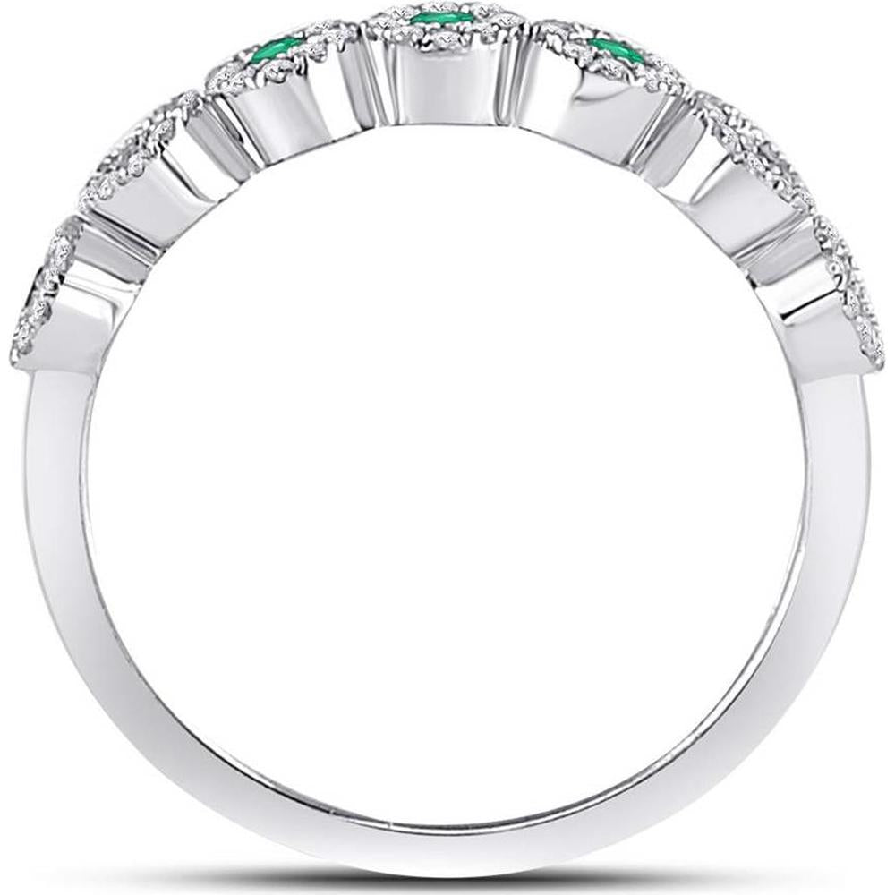 10Kt White Gold Round Emerald Circle Stackable Band Ring with Diamonds - 1/2 Carat Total Gem Weight