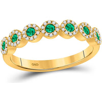 10Kt White Gold Round Emerald Circle Stackable Band Ring with Diamonds - 1/2 Carat Total Gem Weight