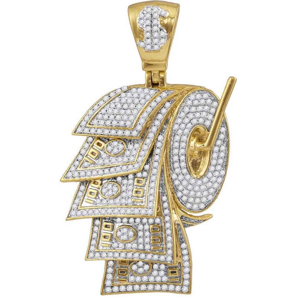 10Kt Yellow Gold Round Diamond Dollar Bill Toilet Paper Roll Charm - 2.9 Carat Total Diamond Weight