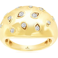 14ellow Gold Dome Ring with Scattered Round Diamonds - 0.25 Carat Total Diamond Weight - Royal Jewelry