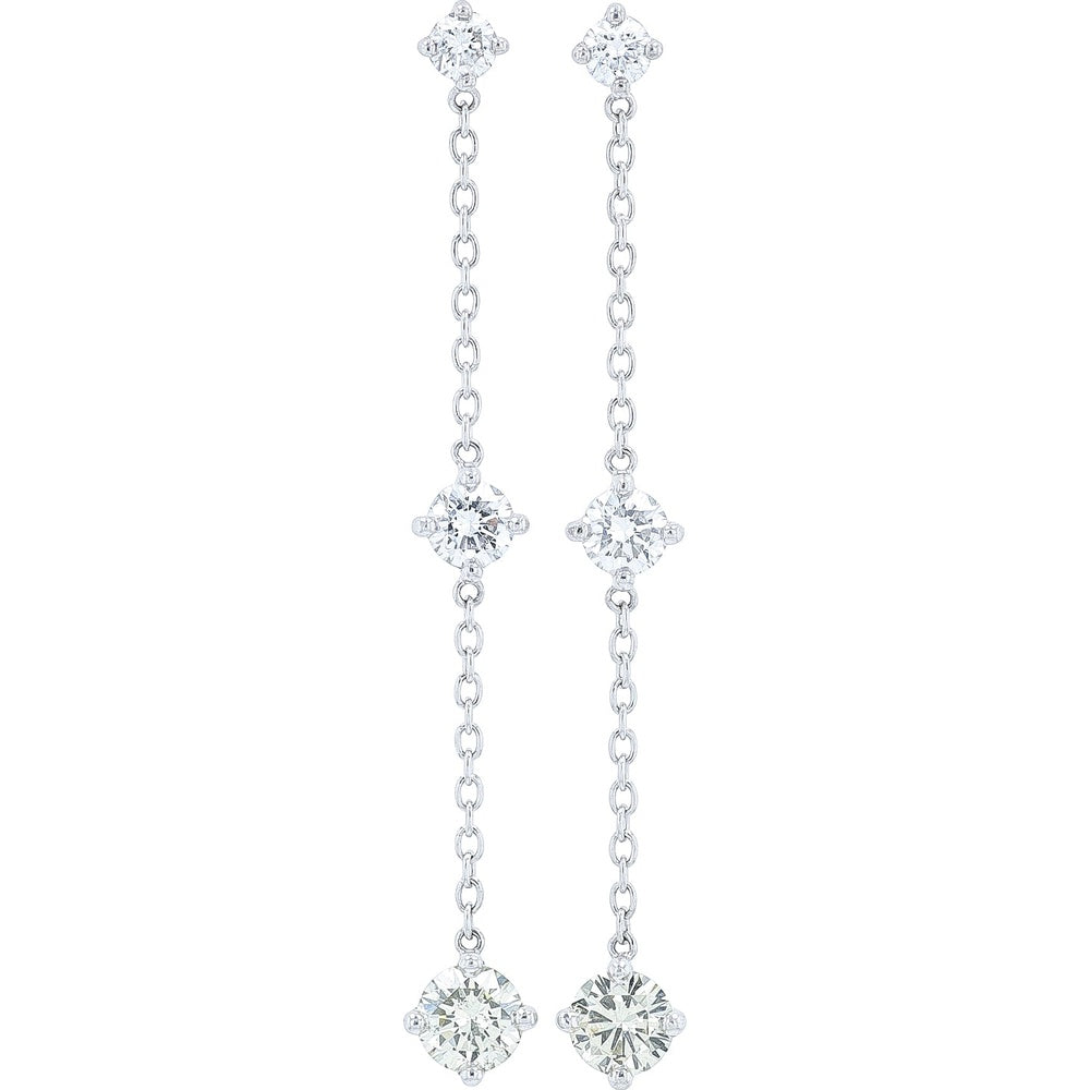 14K and 18K White Gold Drop Earrings with Prong-Set Round Diamonds - 1.26 Carat Total Diamond Weight