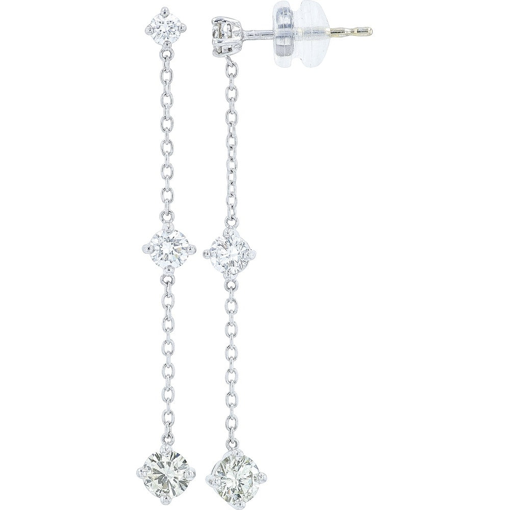 14K and 18K White Gold Drop Earrings with Prong-Set Round Diamonds - 1.26 Carat Total Diamond Weight