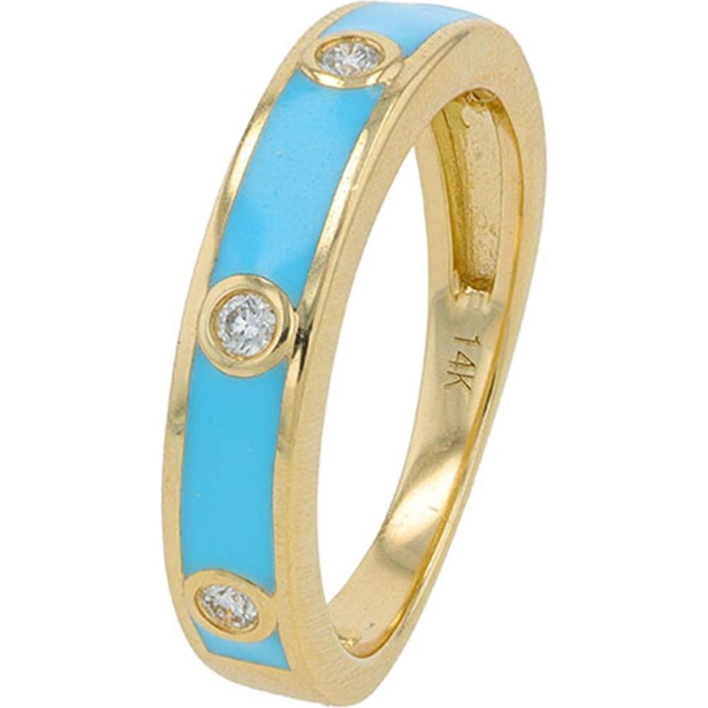 14K Gold 0.10 Carat Diamond Inlay Blue Enamel Band Ring