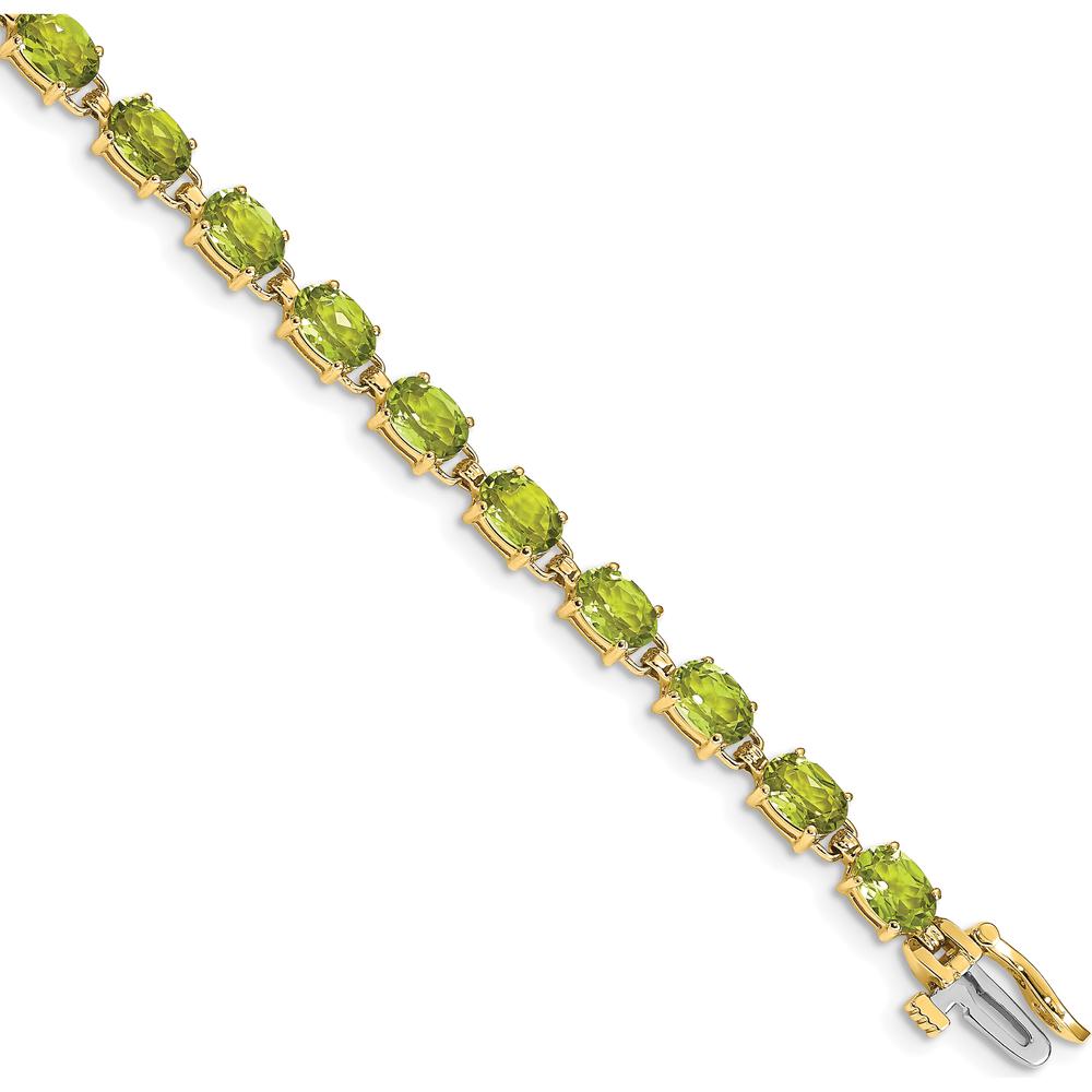 14K Gold 7" Tennis Bracelet with 6x4mm Oval Faceted Peridot - 0.45 Carats Total Peridot Weight by Monteluci Fine Jewelry