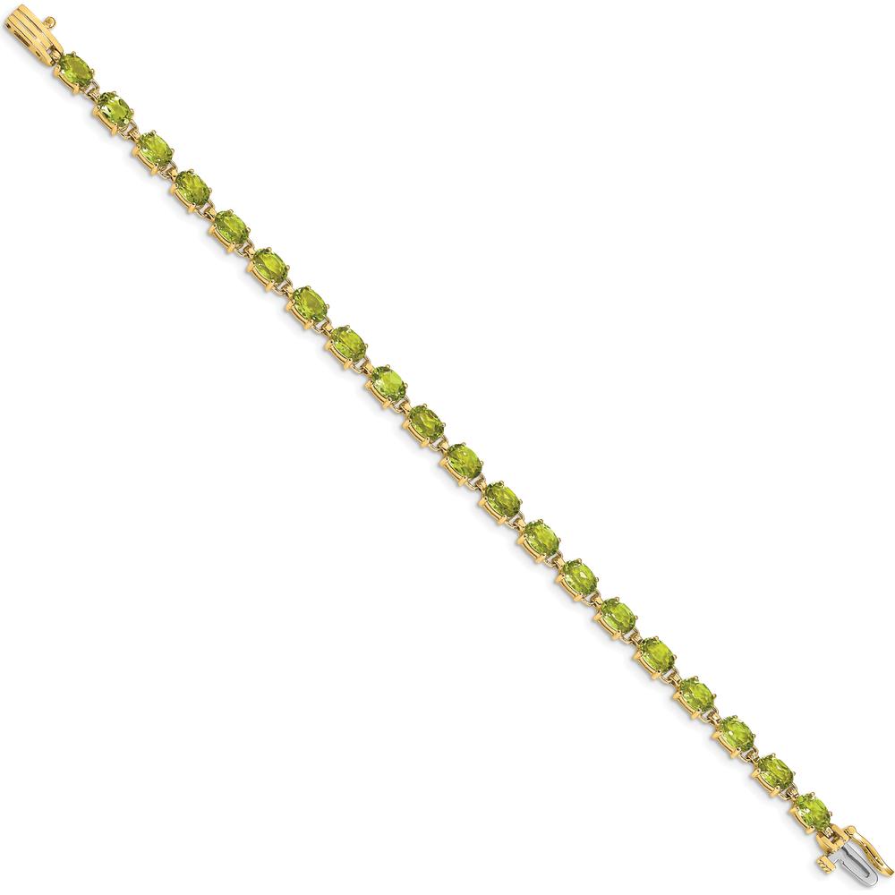 14K Gold 7" Tennis Bracelet with 6x4mm Oval Faceted Peridot - 0.45 Carats Total Peridot Weight by Monteluci Fine Jewelry