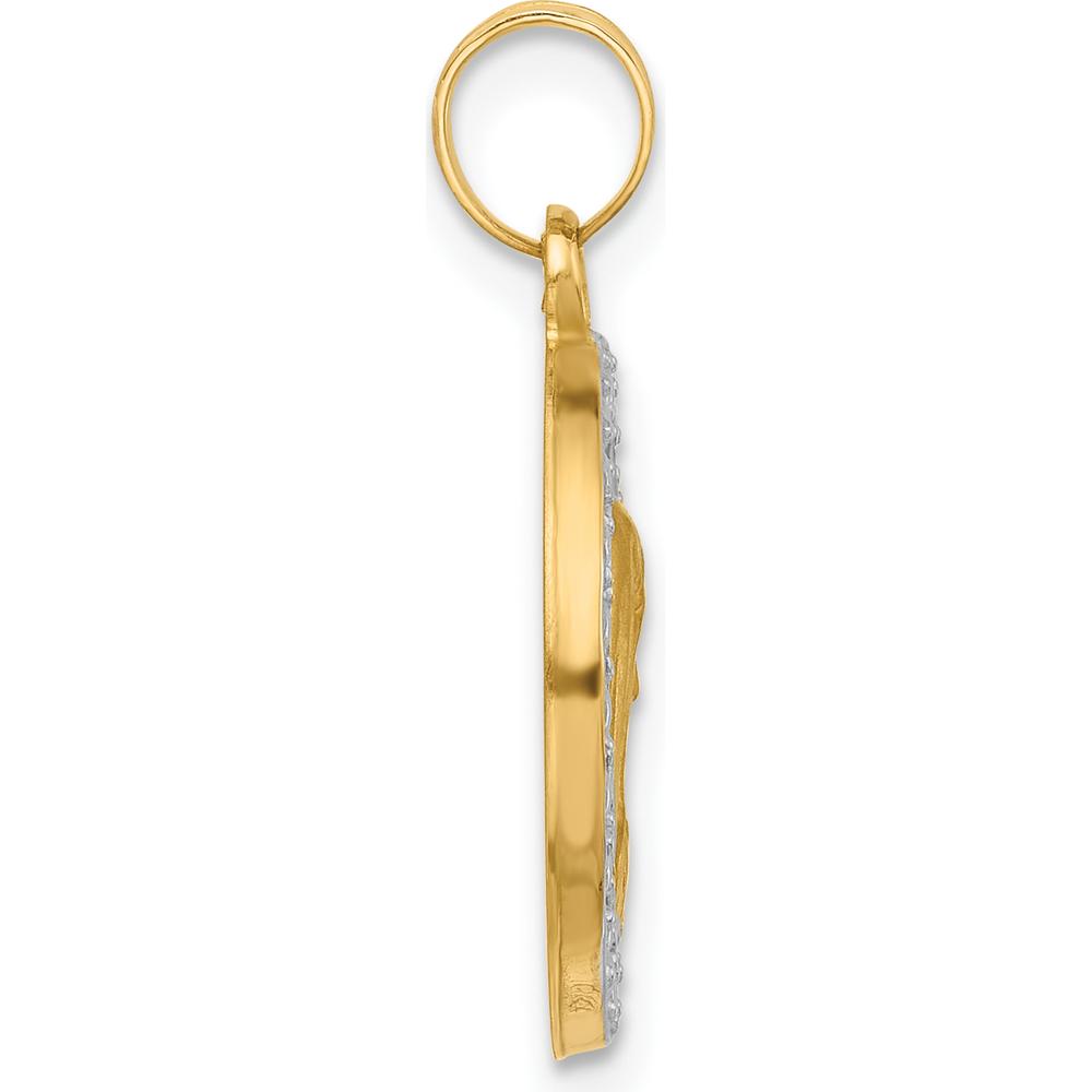 14K Gold and Rhodium Polished and Satin Our Lady of Sorrows Medal Pendant - Hollow Design 16.2mm by Oro Pregiato