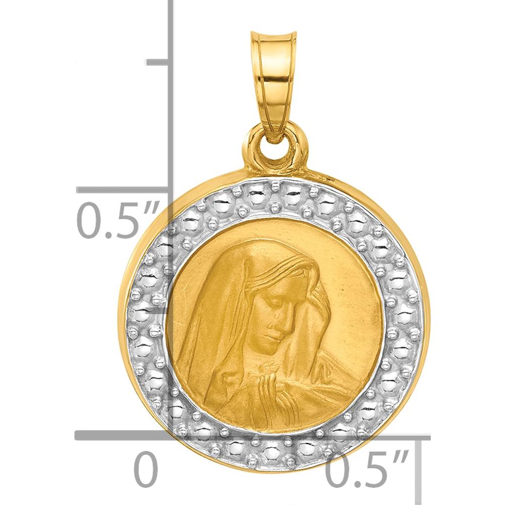 14K Gold and Rhodium Polished and Satin Our Lady of Sorrows Medal Pendant - Hollow Design 16.2mm by Oro Pregiato