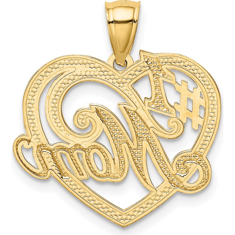 14K Gold and White Rhodium #1 Mom Heart Pendant - 22mm Length - Solid Gold Charm by Oro Pregiato