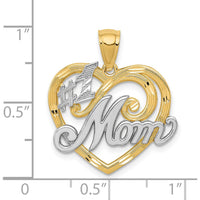 14K Gold and White Rhodium #1 Mom Heart Pendant - 22mm Length - Solid Gold Charm by Oro Pregiato