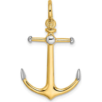14K Gold and White Rhodium 3D Anchor Pendant with Long T-Bar and Shackle Bail - 34.4mm Length by Oro Pregiato