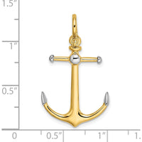 14K Gold and White Rhodium 3D Anchor Pendant with Long T-Bar and Shackle Bail - 34.4mm Length by Oro Pregiato