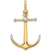 14K Gold and White Rhodium 3D Anchor Pendant with Long T-Bar and Shackle Bail - 34.4mm Length by Oro Pregiato