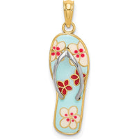 14K Gold and White Rhodium 3D Enameled Fuchsia and White Flowers Flip-Flop Charm - 27.95mm Length by Oro Pregiato