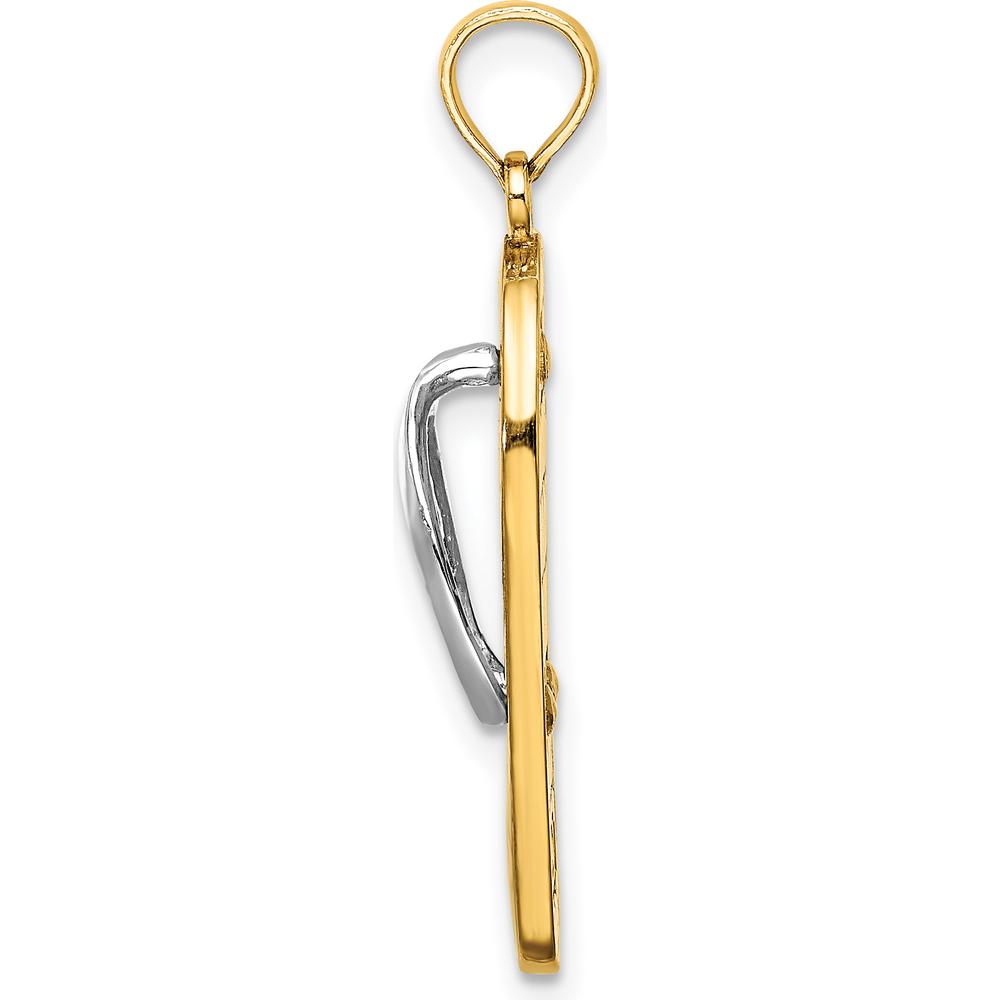 14K Gold and White Rhodium 3D Enameled Fuchsia and White Flowers Flip-Flop Charm - 27.95mm Length by Oro Pregiato