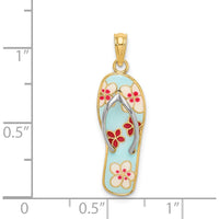 14K Gold and White Rhodium 3D Enameled Fuchsia and White Flowers Flip-Flop Charm - 27.95mm Length by Oro Pregiato