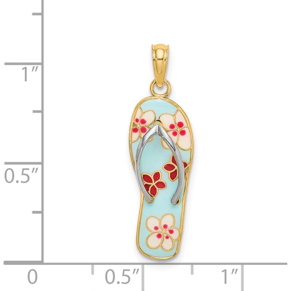 14K Gold and White Rhodium 3D Enameled Fuchsia and White Flowers Flip-Flop Charm - 27.95mm Length by Oro Pregiato