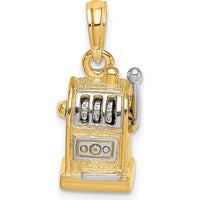 14K Gold and White Rhodium 3D Slot Machine with Moveable Handle Charm by Oro Pregiato