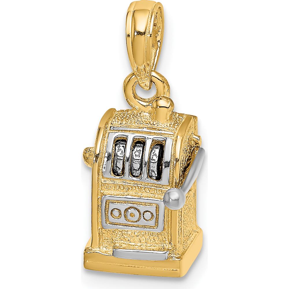 14K Gold and White Rhodium 3D Slot Machine with Moveable Handle Charm by Oro Pregiato