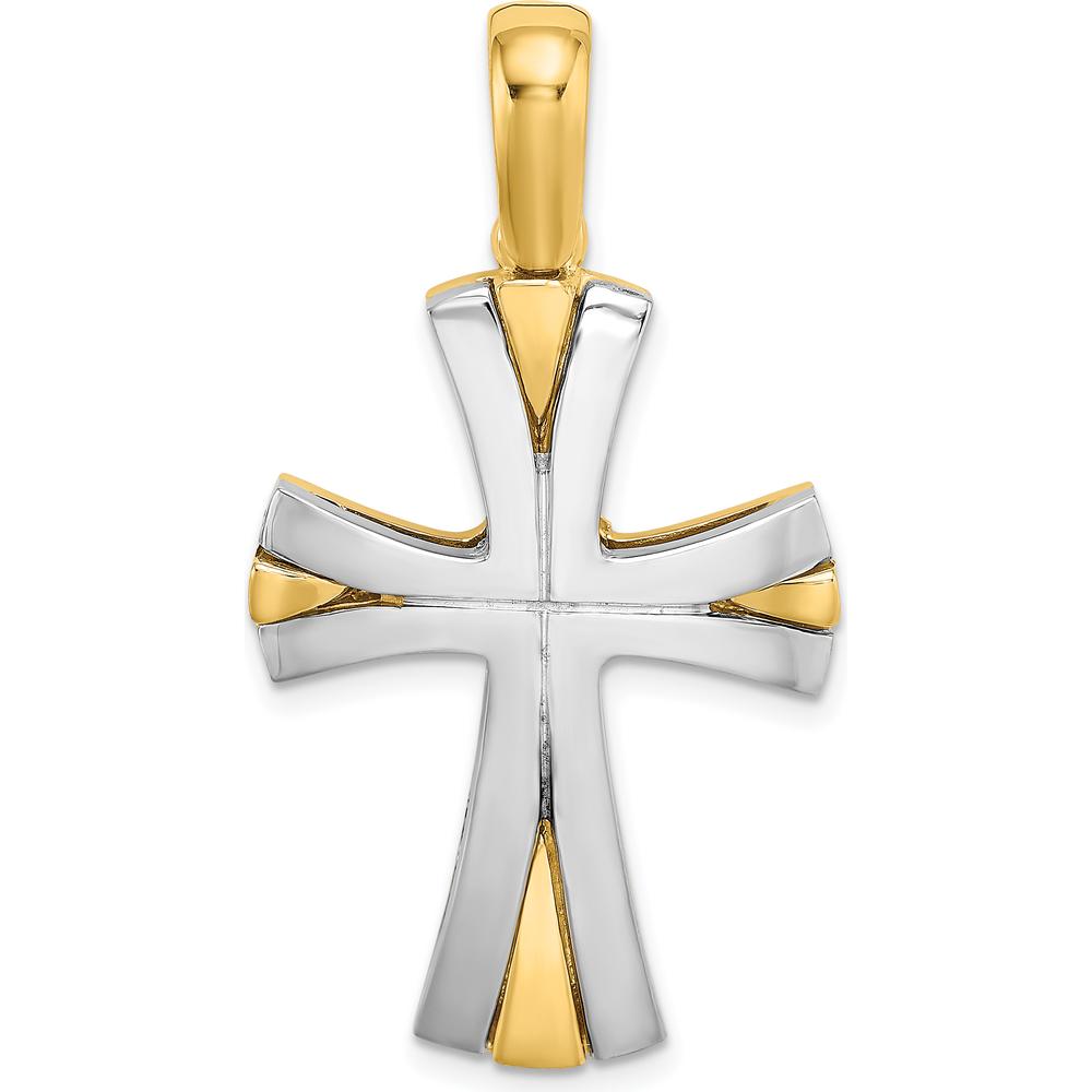 14K Gold and White Rhodium Cross Charm Pendant - Polished Finish, Two-Tone Design by Oro Pregiato