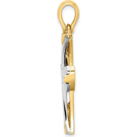 14K Gold and White Rhodium Cross Charm Pendant - Polished Finish, Two-Tone Design by Oro Pregiato