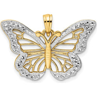 14K Gold and White Rhodium Diamond-Cut Butterfly Pendant with Open-Back Profile - Fine Jewelry by Oro Pregiato
