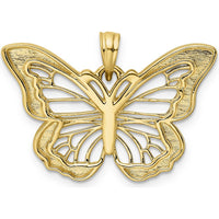 14K Gold and White Rhodium Diamond-Cut Butterfly Pendant with Open-Back Profile - Fine Jewelry by Oro Pregiato