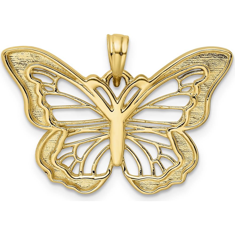 14K Gold and White Rhodium Diamond-Cut Butterfly Pendant with Open-Back Profile - Fine Jewelry by Oro Pregiato