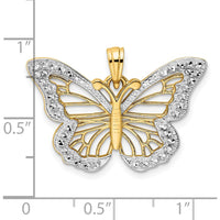 14K Gold and White Rhodium Diamond-Cut Butterfly Pendant with Open-Back Profile - Fine Jewelry by Oro Pregiato