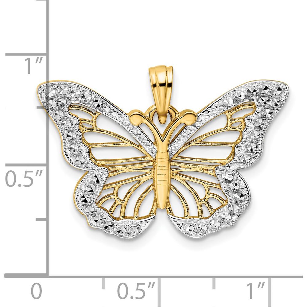 14K Gold and White Rhodium Diamond-Cut Butterfly Pendant with Open-Back Profile - Fine Jewelry by Oro Pregiato