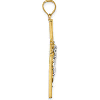 14K Gold and White Rhodium Polished Diamond-cut Nugget Crucifix Pendant - Faith Symbol with Jesus Figure by Oro Pregiato