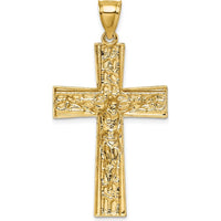14K Gold and White Rhodium Polished Diamond-cut Nugget Crucifix Pendant - Faith Symbol with Jesus Figure by Oro Pregiato