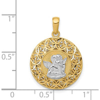 14K Gold and White Rhodium Polished Filigree Guardian Angel Pendant with 3D Design by Oro Pregiato