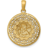 14K Gold and White Rhodium Polished Filigree Guardian Angel Pendant with 3D Design by Oro Pregiato