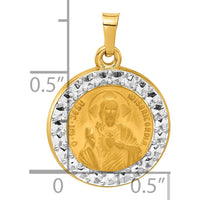 14K Gold and White Rhodium Sacred Heart of Jesus Medal Round Pendant - Faith-Inspired Hollow Design by Oro Pregiato