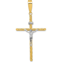 14K Gold and White Rhodium Textured INRI Crucifix Cross Pendant by Oro Pregiato