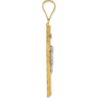 14K Gold and White Rhodium Textured INRI Crucifix Cross Pendant by Oro Pregiato