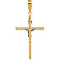 14K Gold and White Rhodium Textured INRI Crucifix Cross Pendant by Oro Pregiato