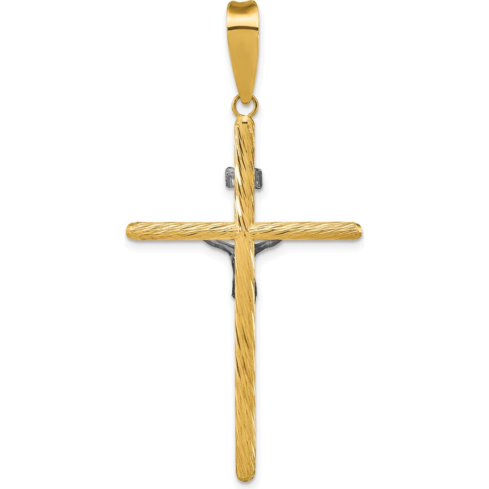 14K Gold and White Rhodium Textured INRI Crucifix Cross Pendant by Oro Pregiato