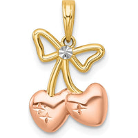 14K Gold Heart Cherries Charm with Rose-plating and White Rhodium - Polished Textured Finish by Oro Pregiato