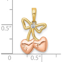 14K Gold Heart Cherries Charm with Rose-plating and White Rhodium - Polished Textured Finish by Oro Pregiato
