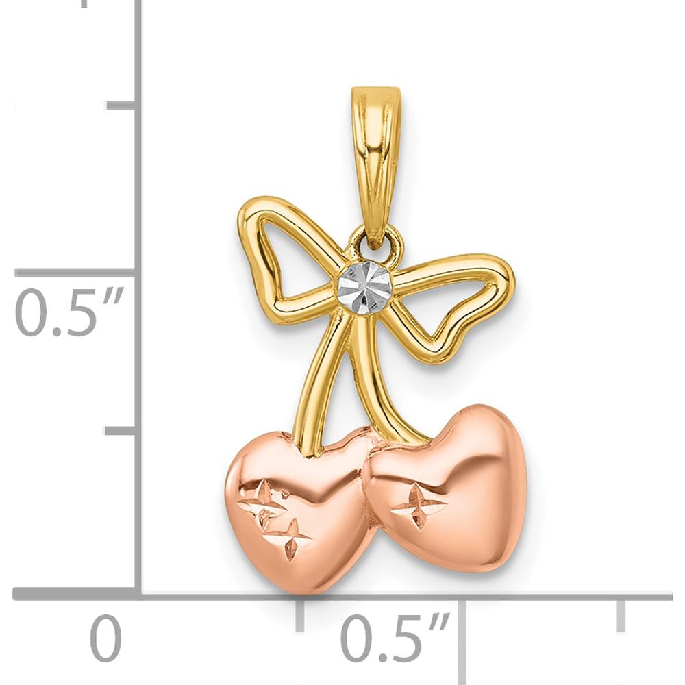 14K Gold Heart Cherries Charm with Rose-plating and White Rhodium - Polished Textured Finish by Oro Pregiato