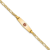 14K Gold Medical Alert Bracelet with Red Enamel Medical Symbol - 6-inch Figaro Link for Children by Oro Pregiato