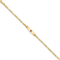 14K Gold Medical Alert Bracelet with Red Enamel Medical Symbol - 6-inch Figaro Link for Children by Oro Pregiato
