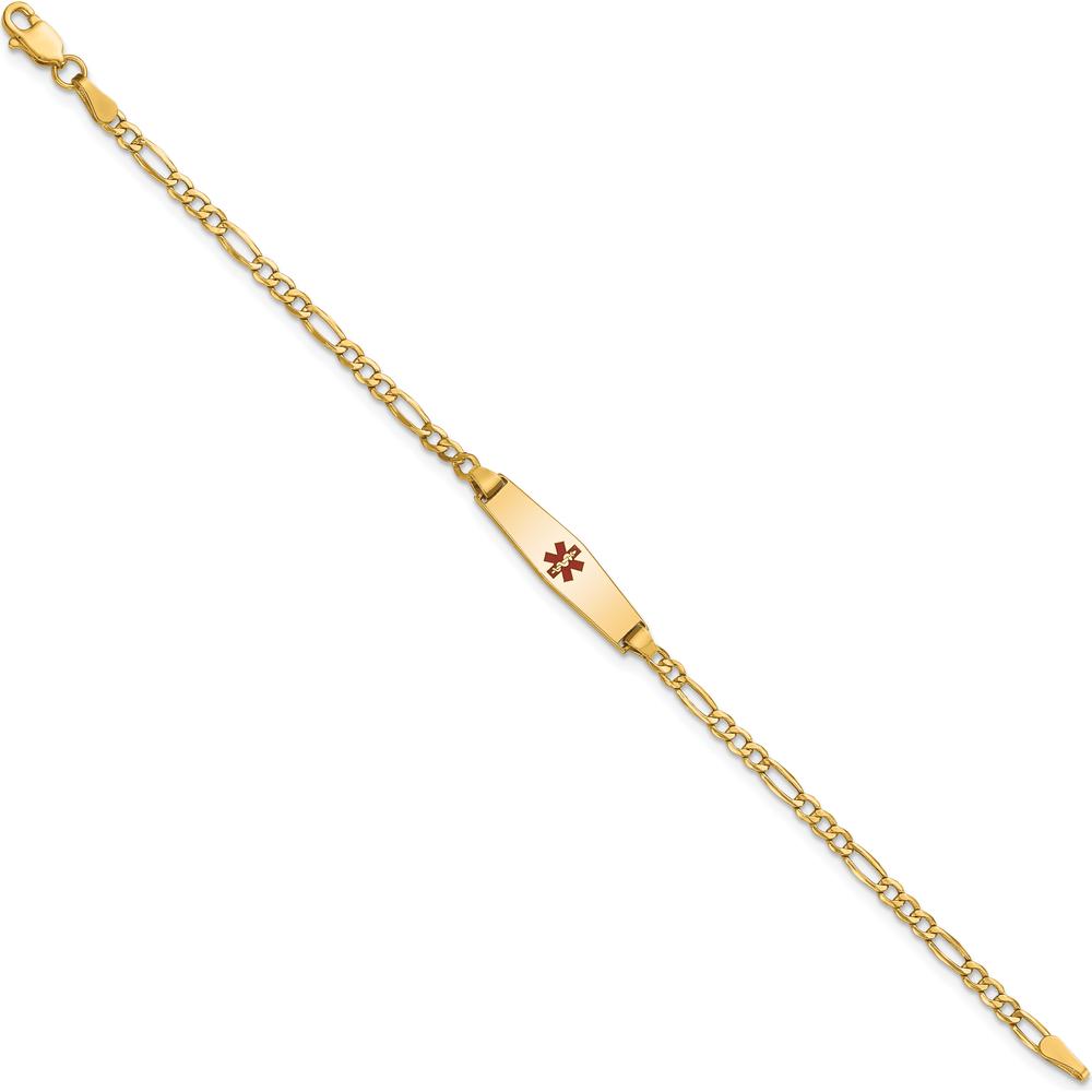 14K Gold Medical Alert Bracelet with Red Enamel Medical Symbol - 6-inch Figaro Link for Children by Oro Pregiato
