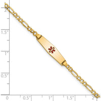 14K Gold Medical Alert Bracelet with Red Enamel Medical Symbol - 6-inch Figaro Link for Children by Oro Pregiato