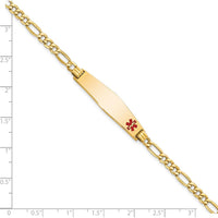 14K Gold Medical Bracelet with Red Enamel Medical Alert Charm and Figaro Link Chain - 8" Length by Oro Pregiato