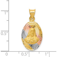 14K Gold Sagrado Corazon de Jesus Oval Pendant with Diamond-Cut Design and Rose & White Rhodium Accents by Oro Pregiato