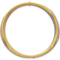 14K Gold Tri-Color 7-Strand Textured Bangle Bracelet with Rhodium and Rose-Tone Accents by Oro Pregiato