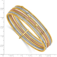 14K Gold Tri-Color 7-Strand Textured Bangle Bracelet with Rhodium and Rose-Tone Accents by Oro Pregiato