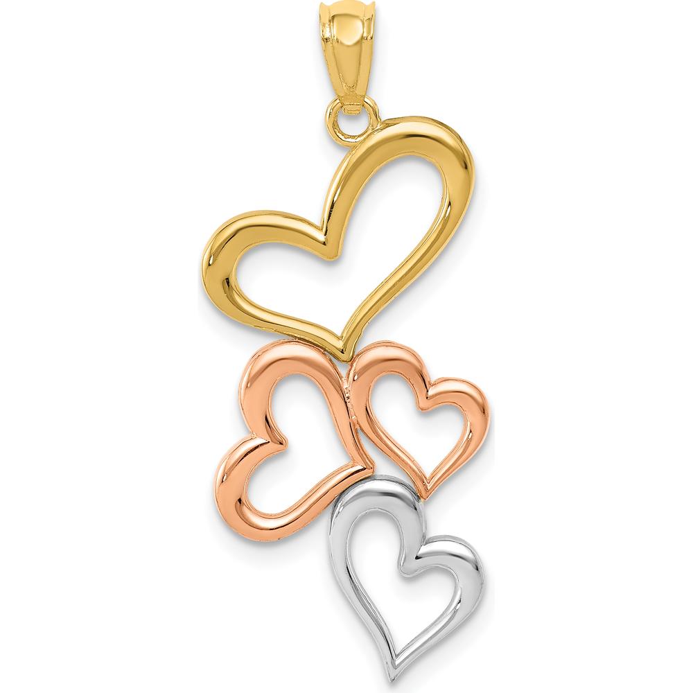 14K Gold Tumbling Hearts Pendant with Rose and White Rhodium Accents by Oro Pregiato